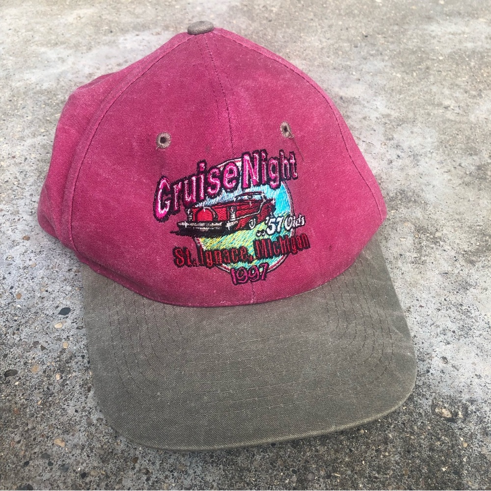 Cruise Night St. Ignace, MI 1997 red tan green vintage retro SnapBack cap